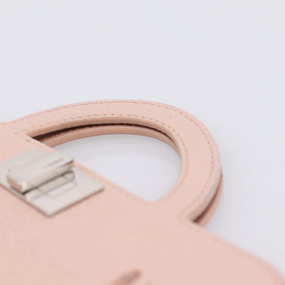 FENDI Peek A Boo Selleria Card Case Leather Pink Silver Auth bs37387M
