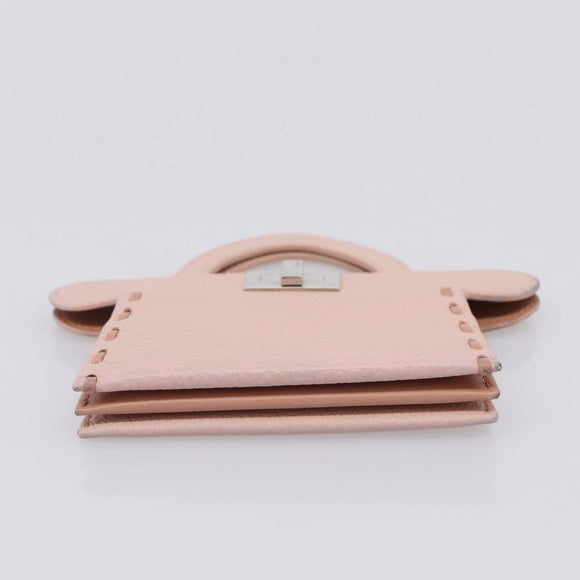 FENDI Peek A Boo Selleria Card Case Leather Pink Silver Auth bs37387M