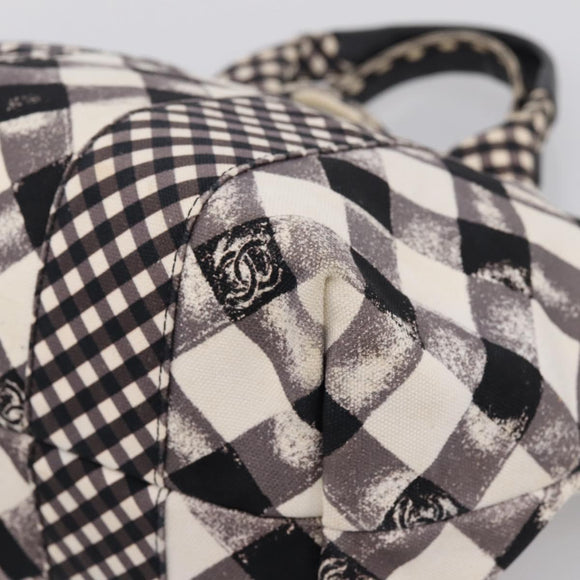 CHANEL Cruise Line Hand Bag Canvas Black White CC Auth bs37391A