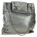 CHANEL 2.55 Chain Shoulder Bag Punching Leather Green Silver CC Auth bs37393V-1