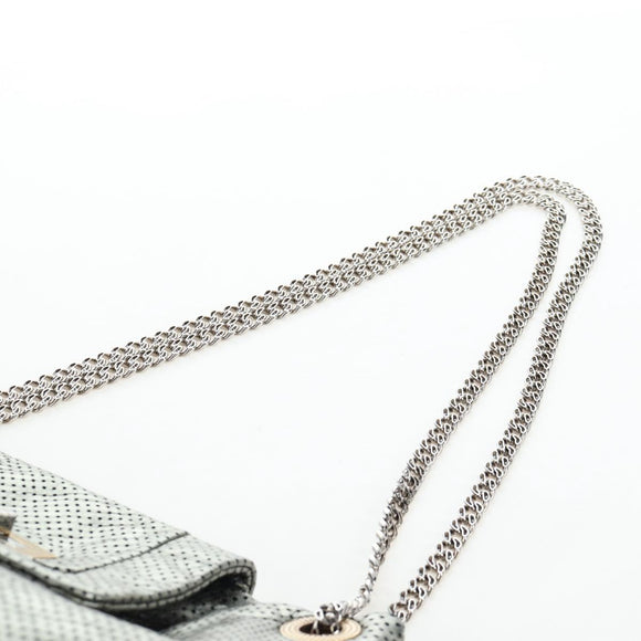CHANEL 2.55 Chain Shoulder Bag Punching Leather Green Silver CC Auth bs37393V