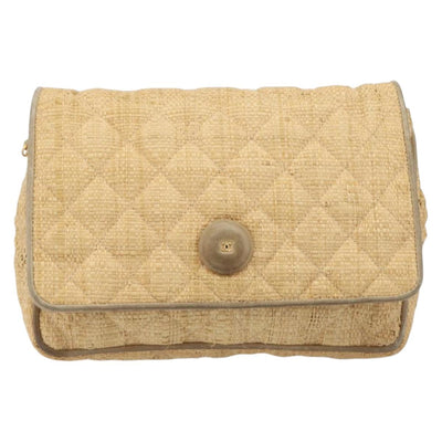 CHANEL Matelasse Chain Shoulder Bag Raffia Beige Gold CC Auth bs37394 - 0