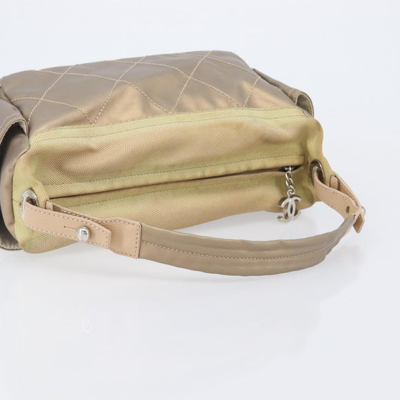 CHANEL Paris Biarritz Shoulder Bag Coated Canvas Gold Silver CC Auth bs37395