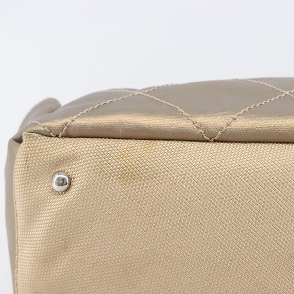 CHANEL Paris Biarritz Shoulder Bag Coated Canvas Gold Silver CC Auth bs37395
