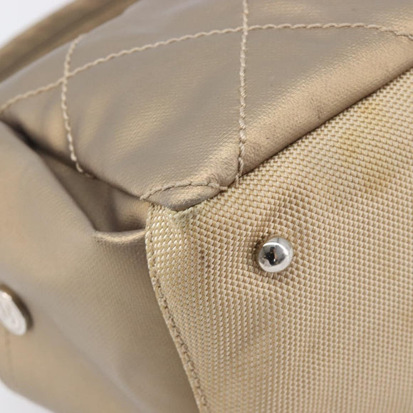 CHANEL Paris Biarritz Shoulder Bag Coated Canvas Gold Silver CC Auth bs37395