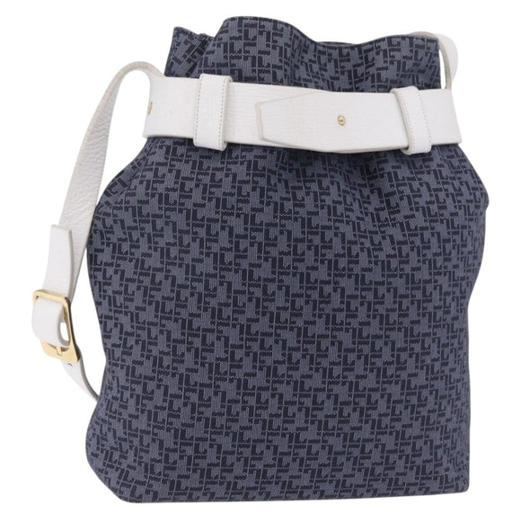 LOEWE Shoulder Bag Canvas Blue Gold Auth bs37397A