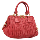 Miu Miu Matelasse Hand Bag Leather 2way Red Gold Auth bs37398-1