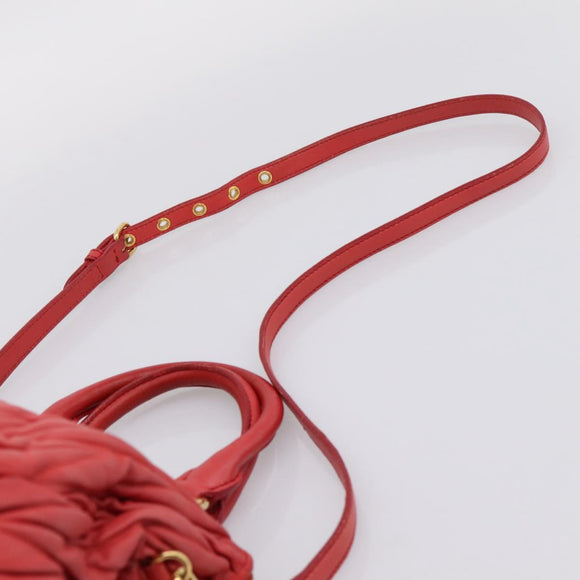 Miu Miu Matelasse Hand Bag Leather 2way Red Gold Auth bs37398