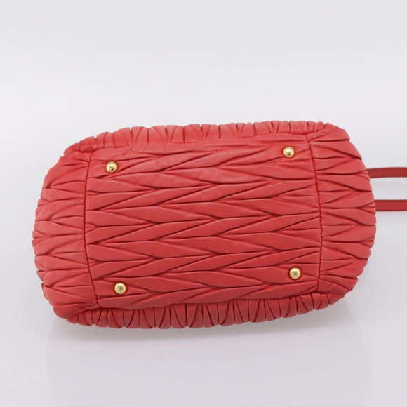 Miu Miu Matelasse Hand Bag Leather 2way Red Gold Auth bs37398