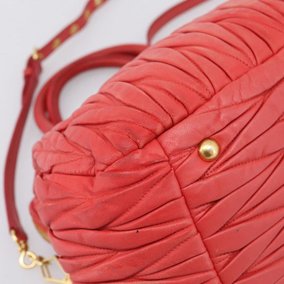 Miu Miu Matelasse Hand Bag Leather 2way Red Gold Auth bs37398