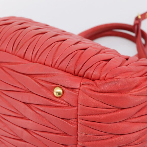 Miu Miu Matelasse Hand Bag Leather 2way Red Gold Auth bs37398