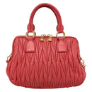 Miu Miu Matelasse Hand Bag Leather 2way Red Gold Auth bs37398-13