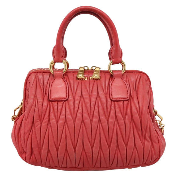 Miu Miu Matelasse Hand Bag Leather 2way Red Gold Auth bs37398