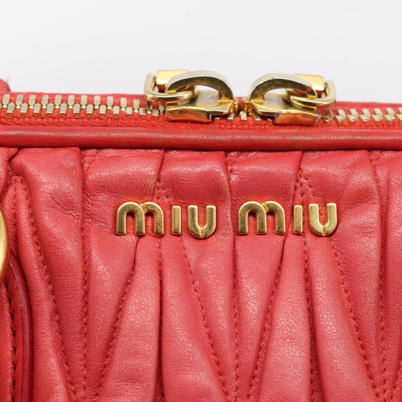 Miu Miu Matelasse Hand Bag Leather 2way Red Gold Auth bs37398