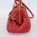 Miu Miu Matelasse Hand Bag Leather 2way Red Gold Auth bs37398-4