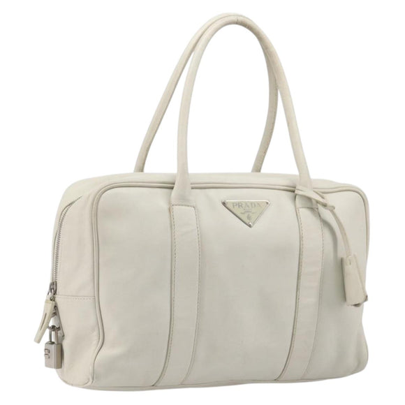 PRADA Tote Bag Leather White Silver Auth bs37404