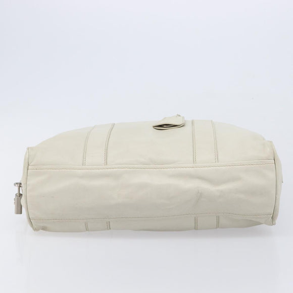 PRADA Tote Bag Leather White Silver Auth bs37404