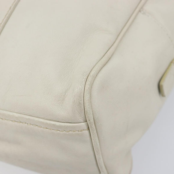 PRADA Tote Bag Leather White Silver Auth bs37404