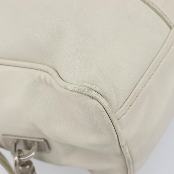 PRADA Tote Bag Leather White Silver Auth bs37404
