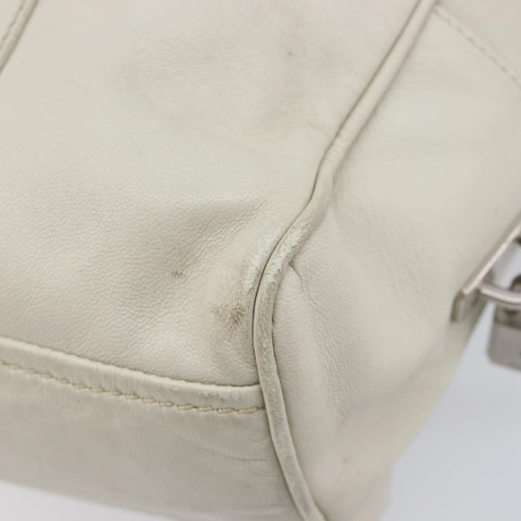 PRADA Tote Bag Leather White Silver Auth bs37404
