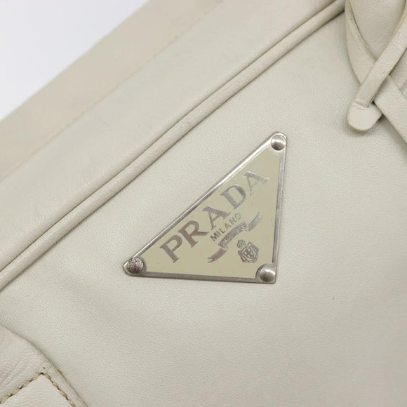 PRADA Tote Bag Leather White Silver Auth bs37404