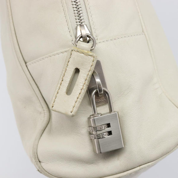 PRADA Tote Bag Leather White Silver Auth bs37404