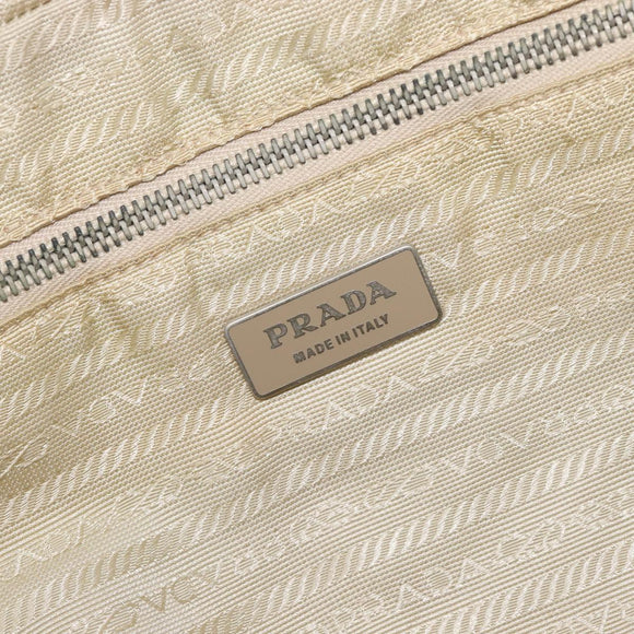 PRADA Tote Bag Leather White Silver Auth bs37404