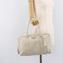 PRADA Tote Bag Leather White Silver Auth bs37404-27