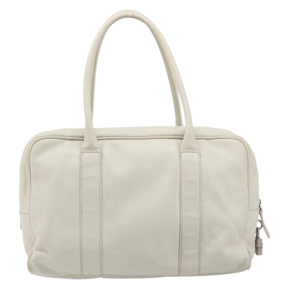 PRADA Tote Bag Leather White Silver Auth bs37404