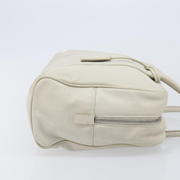 PRADA Tote Bag Leather White Silver Auth bs37404