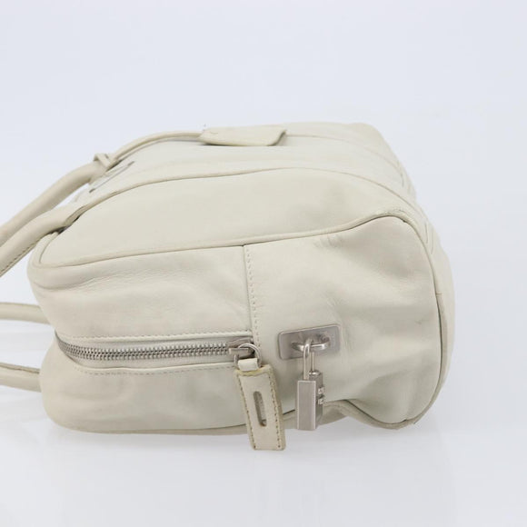 PRADA Tote Bag Leather White Silver Auth bs37404