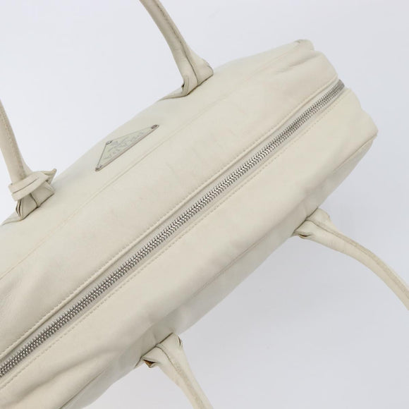 PRADA Tote Bag Leather White Silver Auth bs37404