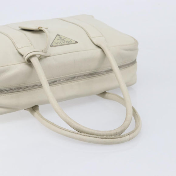 PRADA Tote Bag Leather White Silver Auth bs37404