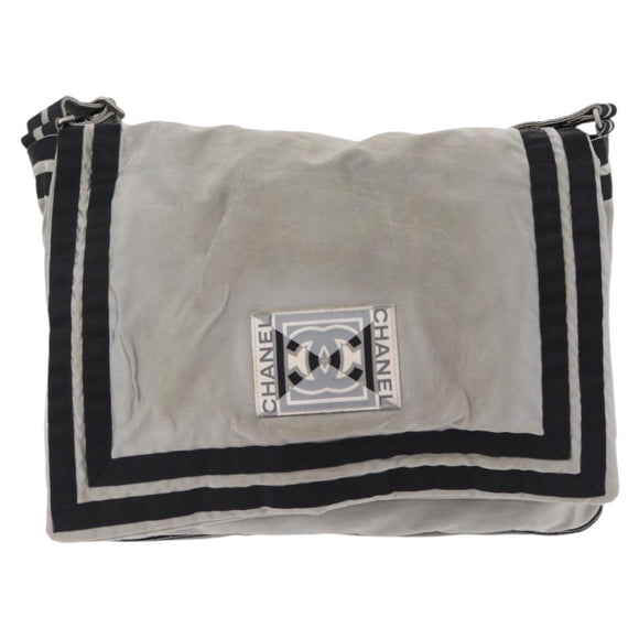 CHANEL Chanel Sports Messenger Bag Nylon Silver CC Auth bs37405