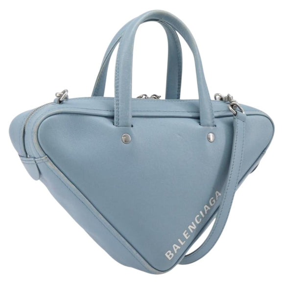 BALENCIAGA Triangle Duffel Bag Leather 2way Light Blue 531048 Auth bs37406