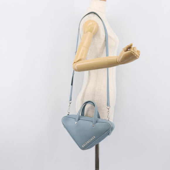 BALENCIAGA Triangle Duffel Bag Leather 2way Light Blue 531048 Auth bs37406