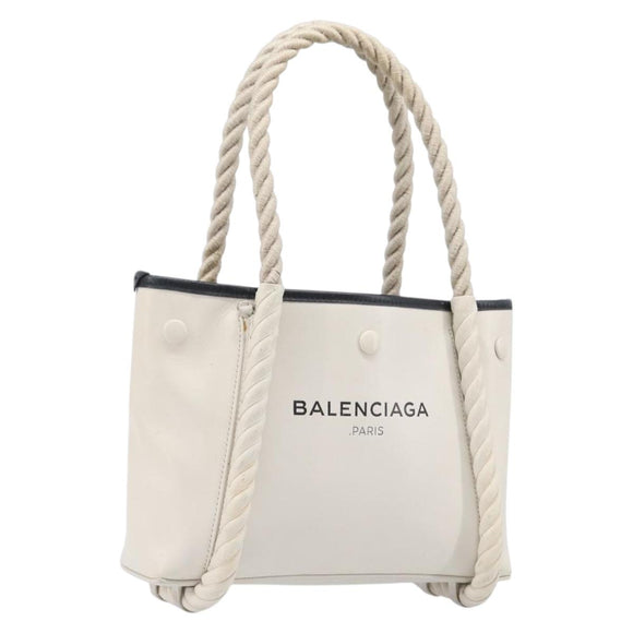 Balenciaga Rope Handle Navy Cabas Bag Leather 2way White 390346 Auth bs37408