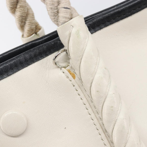 Balenciaga Rope Handle Navy Cabas Bag Leather 2way White 390346 Auth bs37408