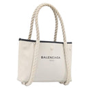 Balenciaga Rope Handle Navy Cabas Bag Leather 2way White 390346 Auth bs37408-1