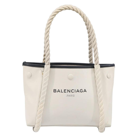 Balenciaga Rope Handle Navy Cabas Bag Leather 2way White 390346 Auth bs37408