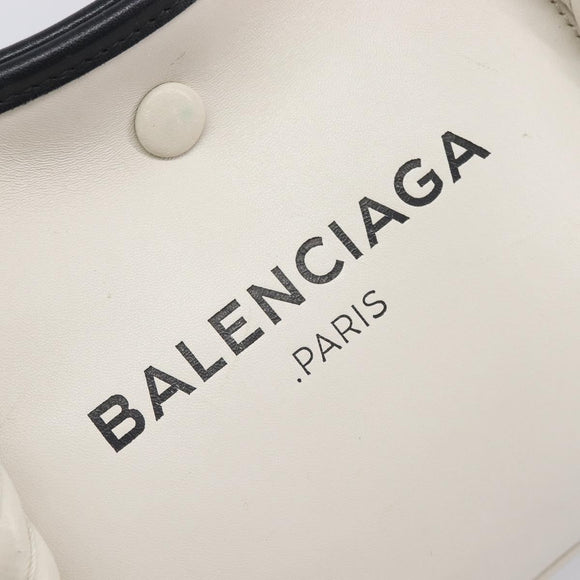 Balenciaga Rope Handle Navy Cabas Bag Leather 2way White 390346 Auth bs37408
