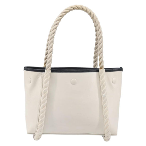 Balenciaga Rope Handle Navy Cabas Bag Leather 2way White 390346 Auth bs37408