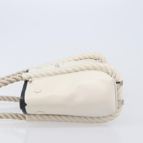 Balenciaga Rope Handle Navy Cabas Bag Leather 2way White 390346 Auth bs37408