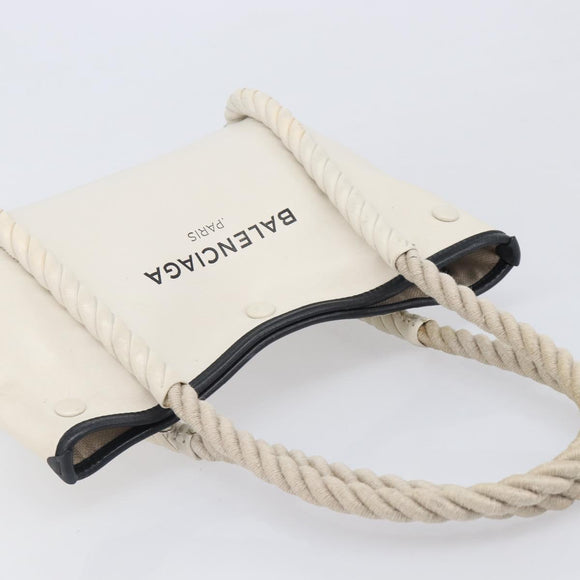 Balenciaga Rope Handle Navy Cabas Bag Leather 2way White 390346 Auth bs37408