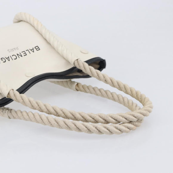 Balenciaga Rope Handle Navy Cabas Bag Leather 2way White 390346 Auth bs37408