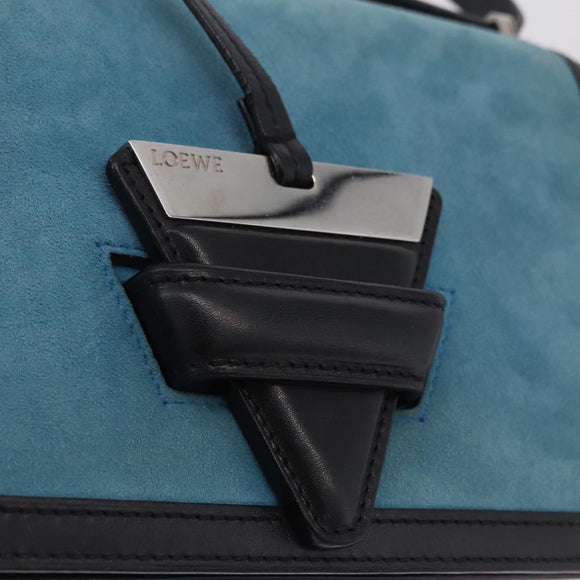 LOEWE Barcelona Shoulder Bag Suede Blue Silver Auth bs37409A