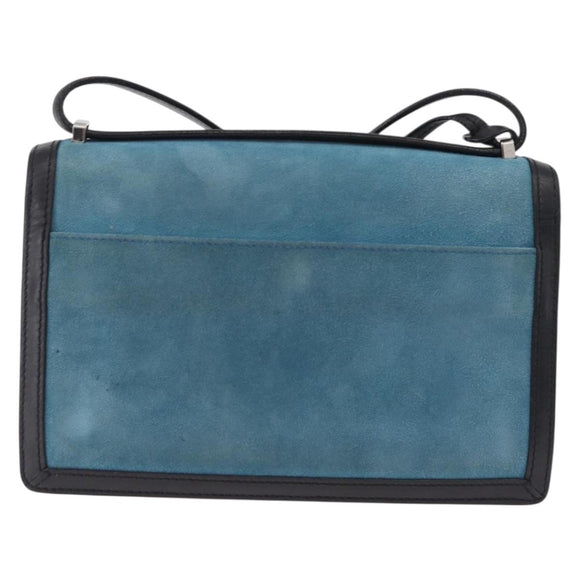 LOEWE Barcelona Shoulder Bag Suede Blue Silver Auth bs37409A