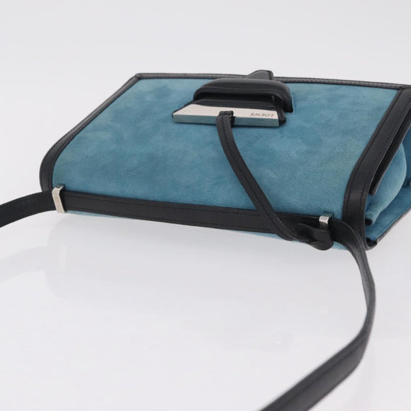 LOEWE Barcelona Shoulder Bag Suede Blue Silver Auth bs37409A