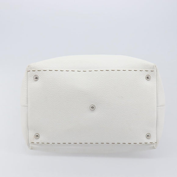 FENDI Celeria Tote Bag Leather White Silver Auth bs37416V