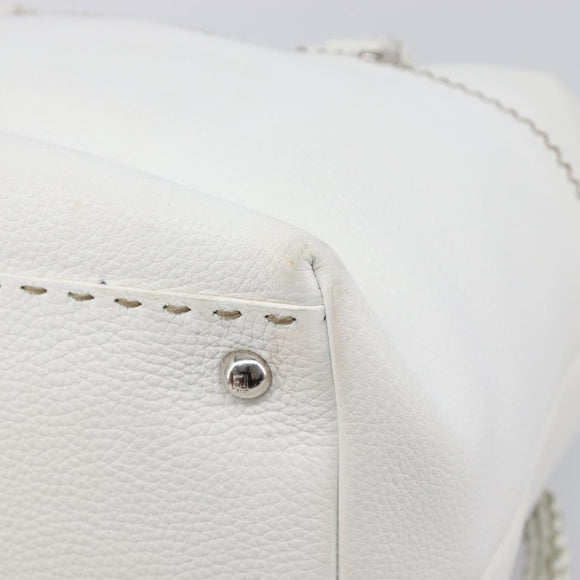 FENDI Celeria Tote Bag Leather White Silver Auth bs37416V